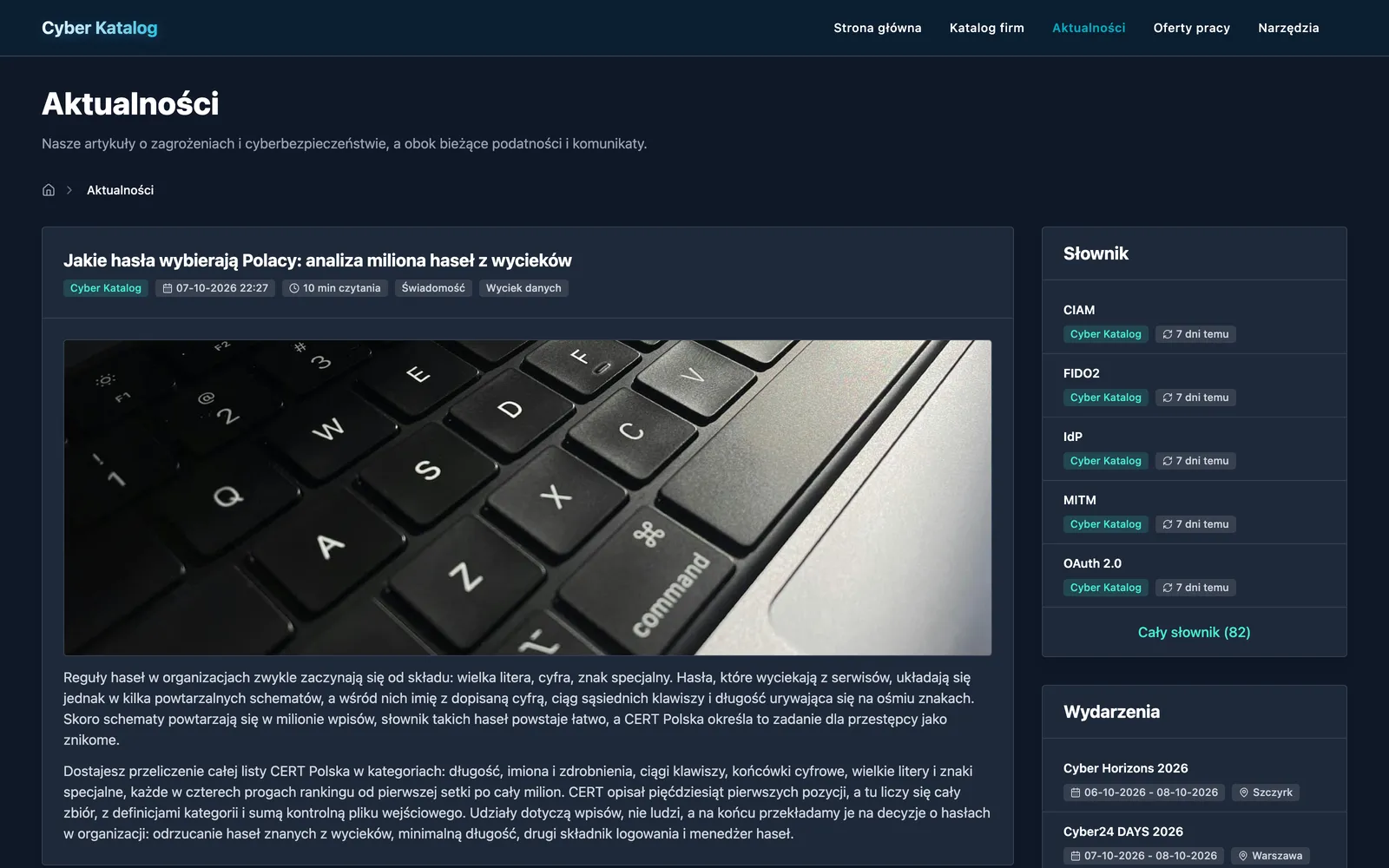 Widok redakcyjny aktualności w Cyber Katalog