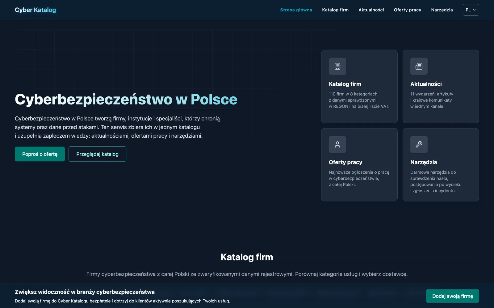 Interfejs Cyber Katalog - katalog firm cyberbezpieczeństwa