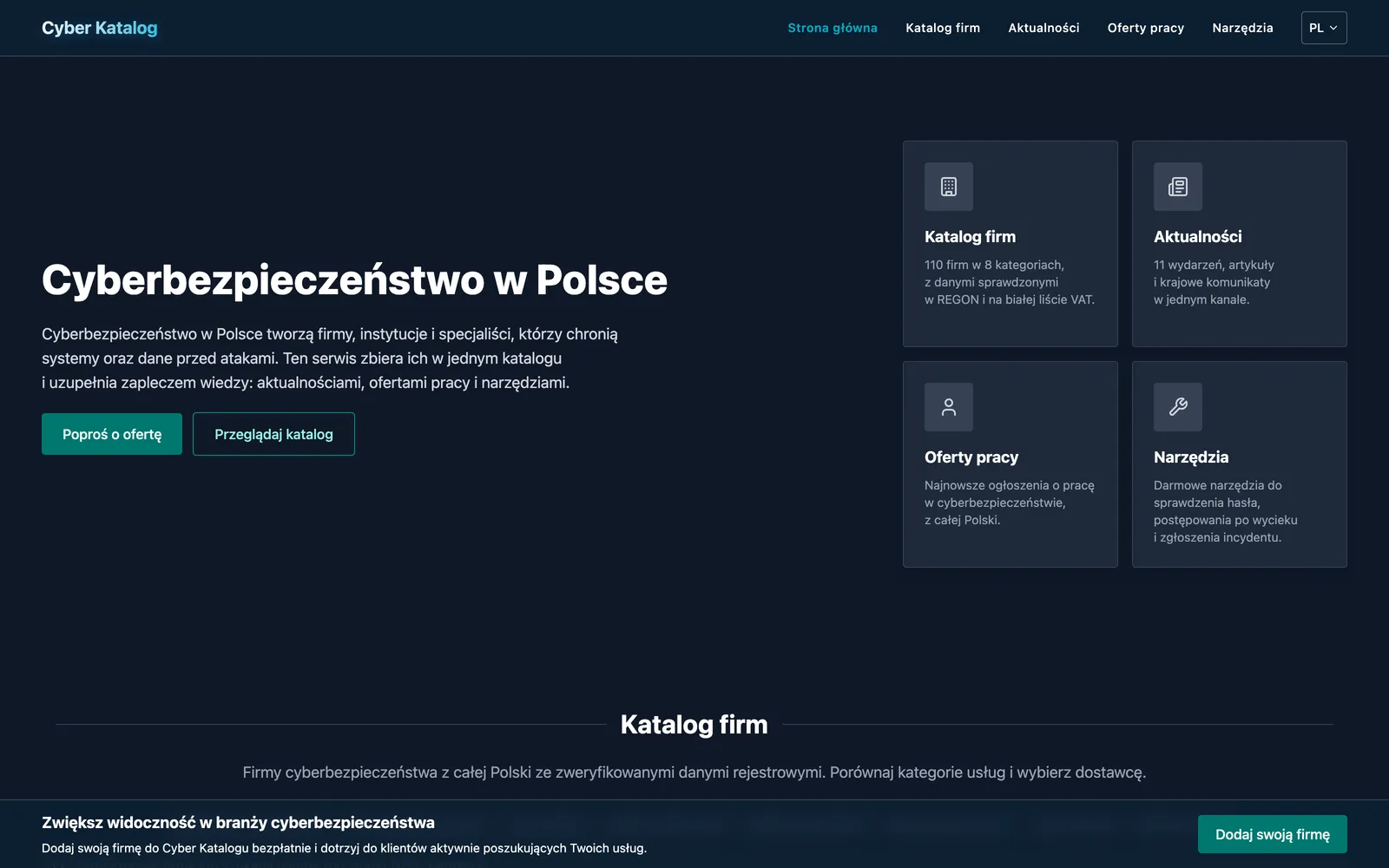 Interfejs Cyber Katalog - katalog firm cyberbezpieczeństwa