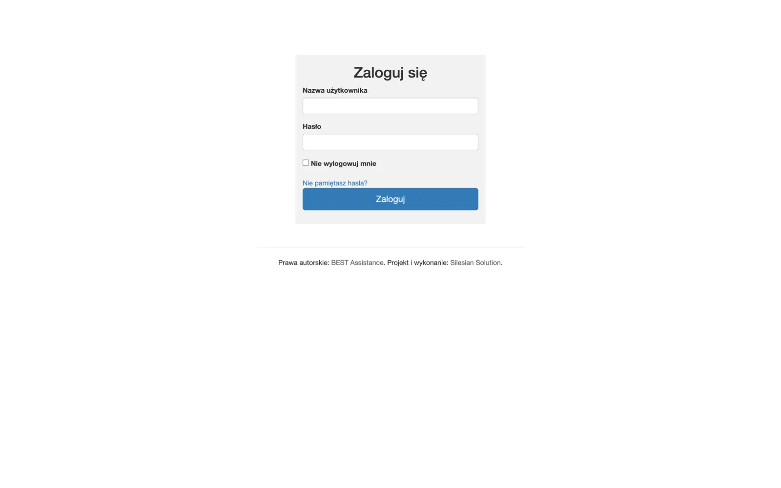 Ekran logowania do panelu operacyjnego Best Assistance