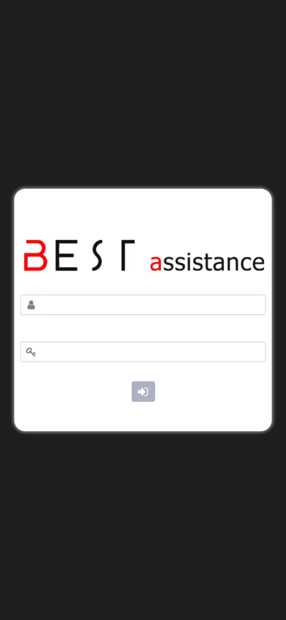 Ekran logowania aplikacji Best Assistance Mobile na telefonie