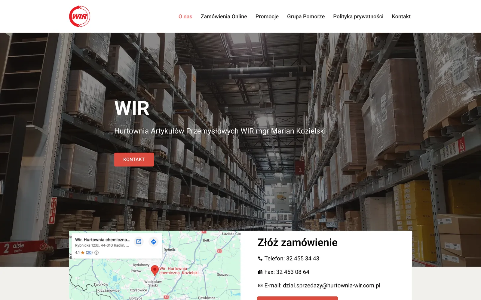 The website of WIR, a cosmetics and chemicals wholesale distributor