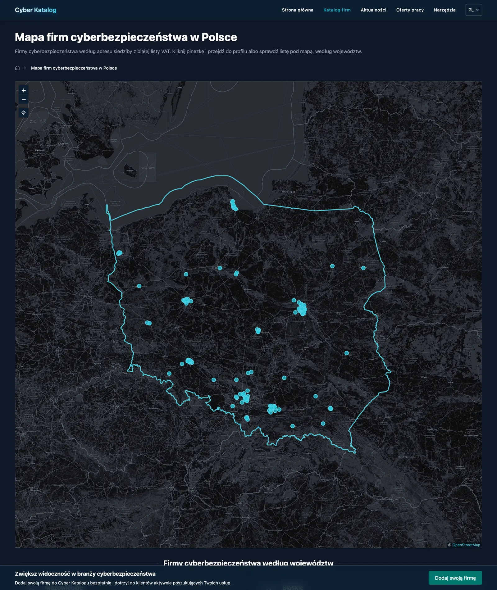 Mapa firm z sektora cyberbezpieczeństwa w Cyber Katalog