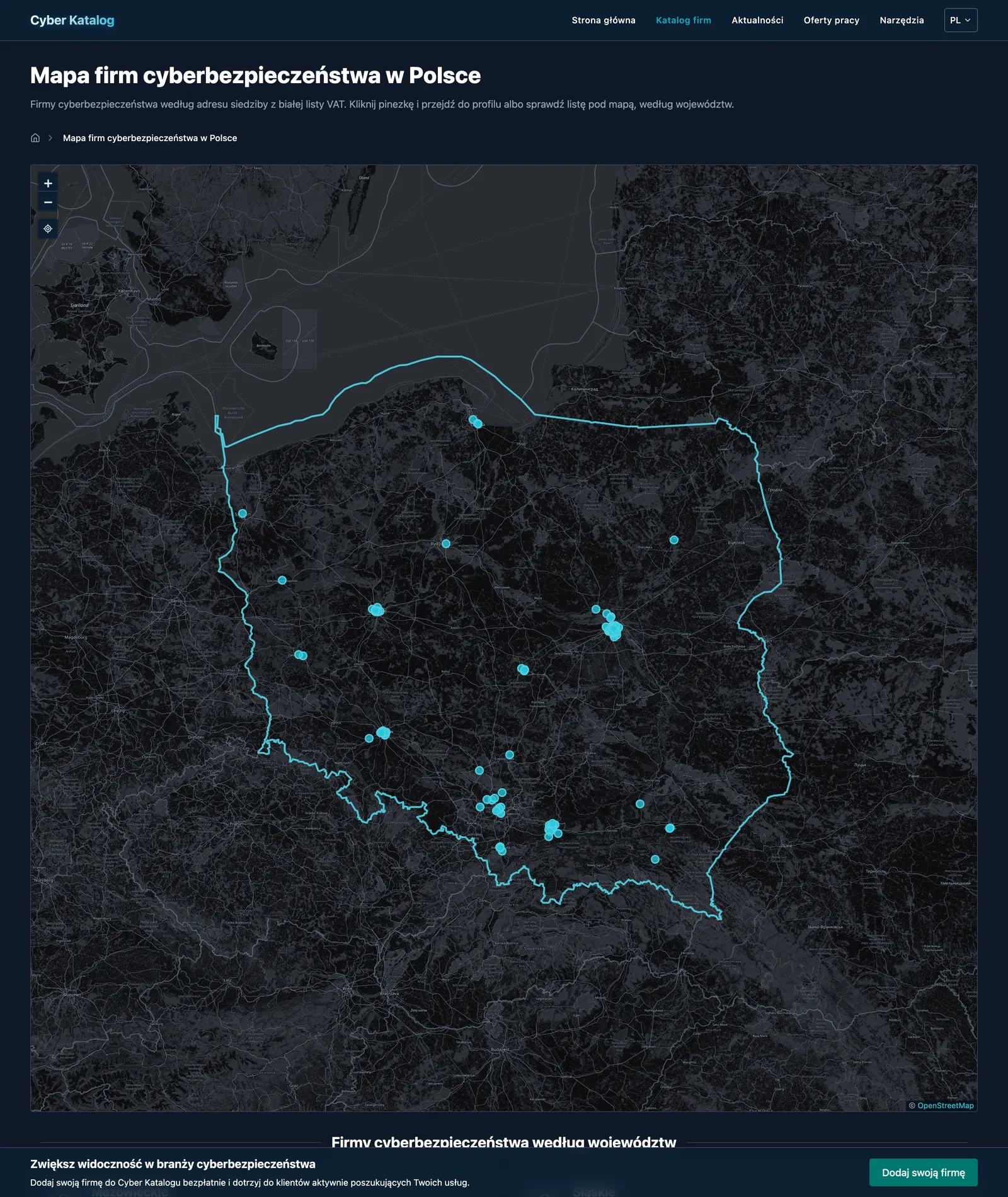Mapa firm z sektora cyberbezpieczeństwa w Cyber Katalog