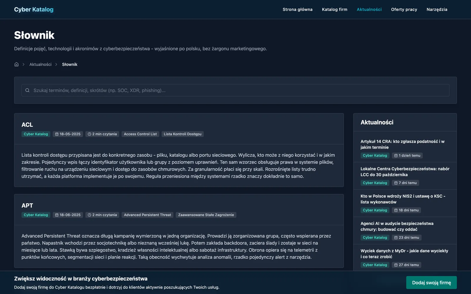 Słownik pojęć cyberbezpieczeństwa w Cyber Katalog