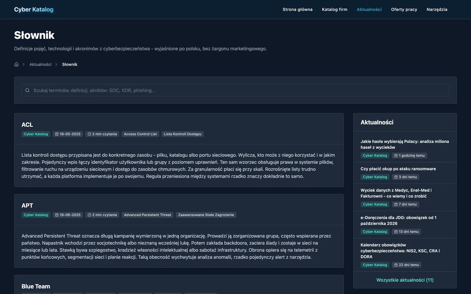 Słownik pojęć cyberbezpieczeństwa w Cyber Katalog