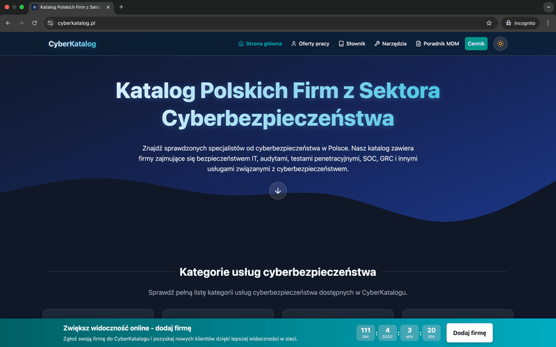 Interfejs Cyber Katalog - katalog firm cyberbezpieczeństwa
